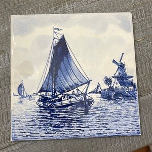 Vintage Sailboat and Windmill Tile Trivit